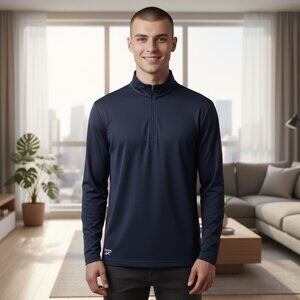 Reebok Mens Blue Long Sleeve 1/4 Zip Performance Top L Soccer Jogging Athleisure